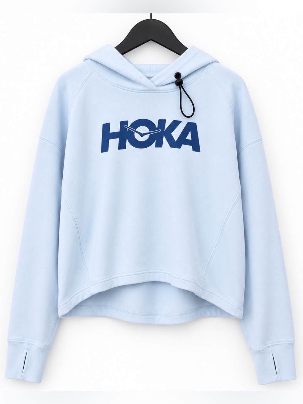HOKA Light Blue Cropped French Terry Hoodie Thumbholes Small
